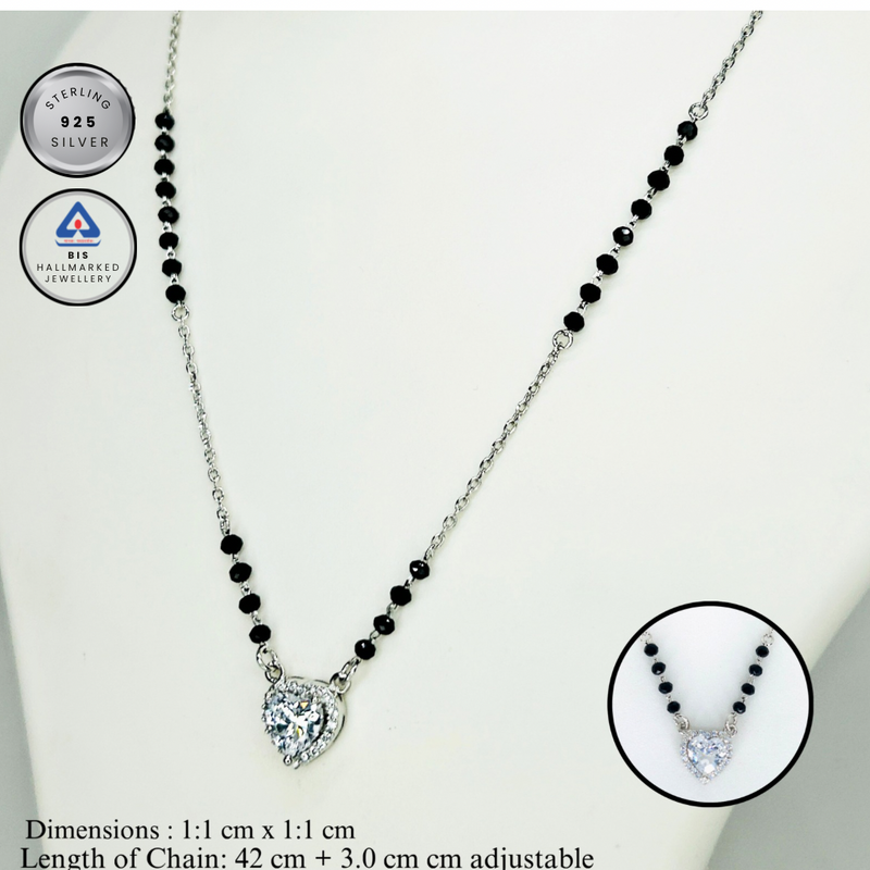Silver Vlaentine Solitaire heart Mangalsutra