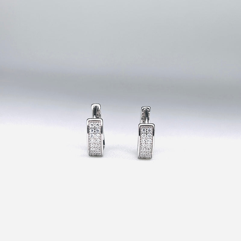 Silver CZ Stone With Double  Line Earring