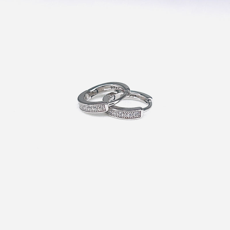 Silver CZ Stone With Double  Line Earring