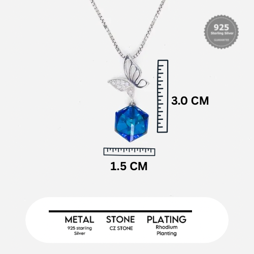 Silver Butterfly Blue crystal Chain Pendant