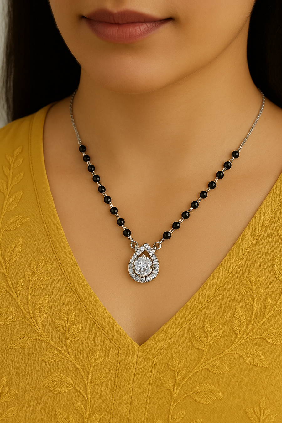 Silver solitaire water drop Mangalsutra