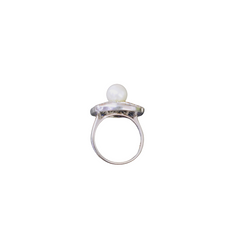 92.5 Sterling Silver Art Deco Pearl & Midnight Blue Statement Ring