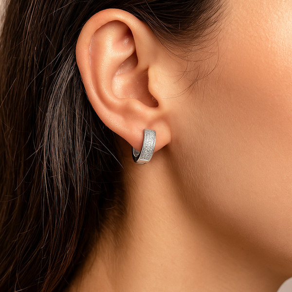 Silver CZ Stone With Double  Line Earring