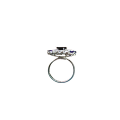 92.5 Sterling Silver Blue Sapphire & Diamond-White Statement Ring