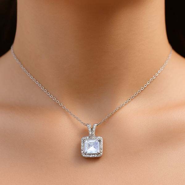 Silver Halo Square Chain Pendant