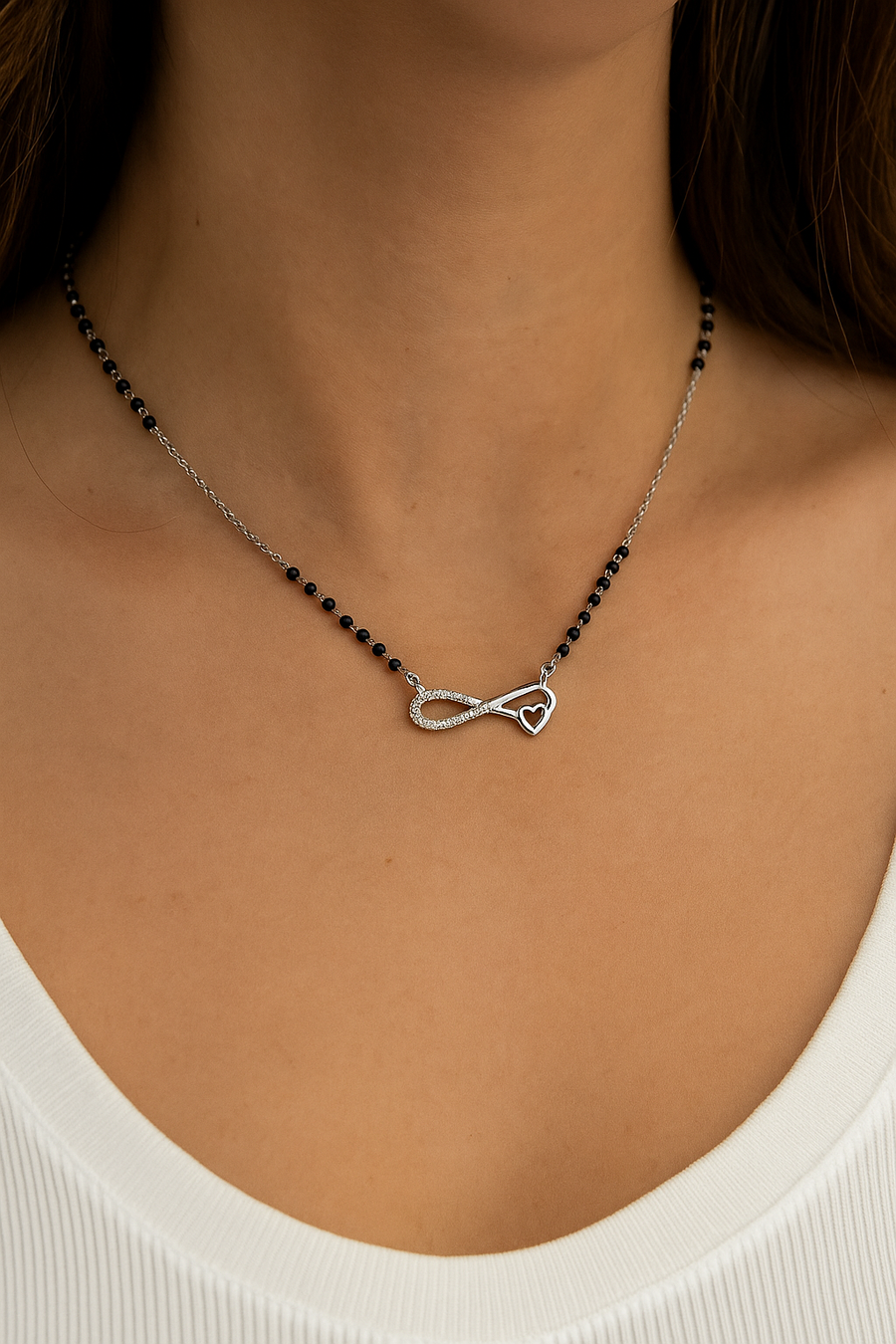 Silver Infinity and heart   Mangalsutra