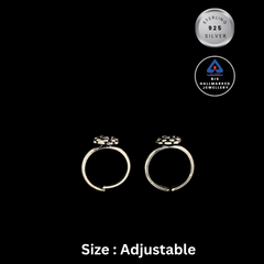 92.5 Sterling Silver Oxidized Rose Bloom Toe Rings (Bichhiya)