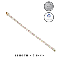 92.5 Sterling Silver Alternating Pink & White Tennis Bracelet