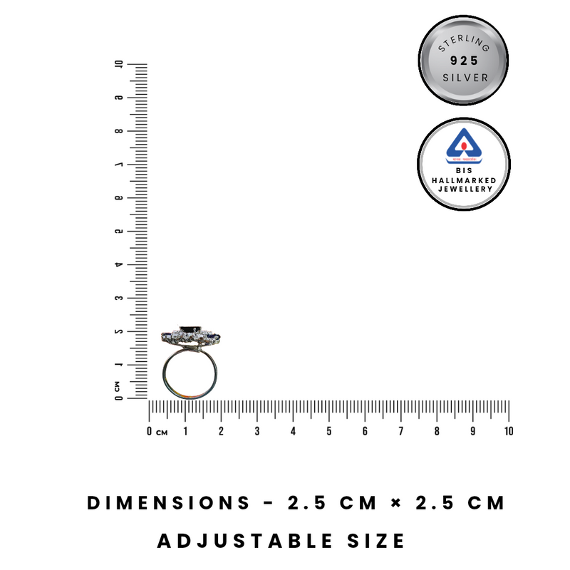 92.5 Sterling Silver Blue Sapphire & Diamond-White Statement Ring