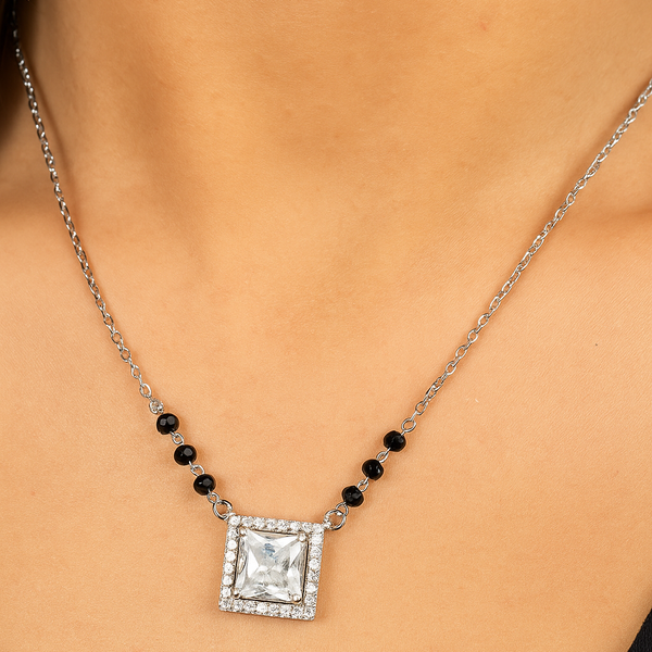 Silver solitaire square  Mangalsutra