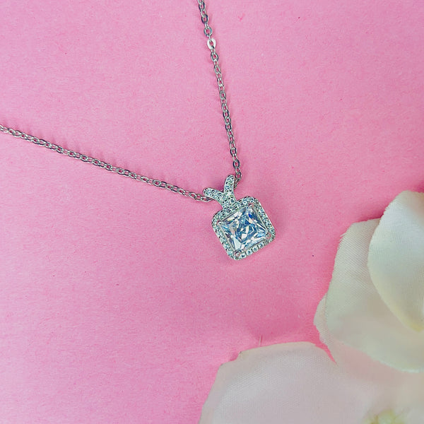 Silver Halo Square Chain Pendant