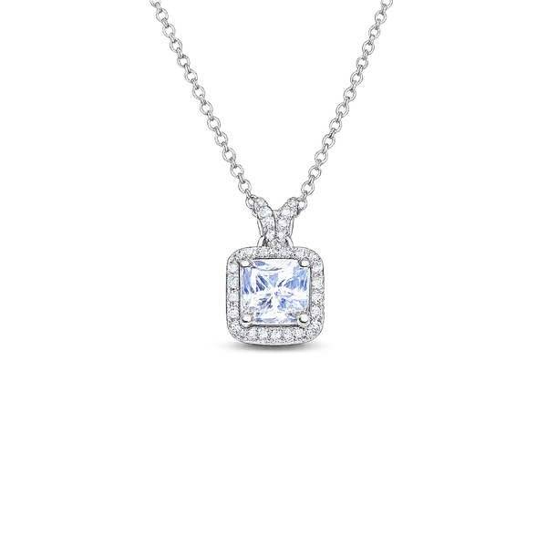 Silver Pandora Square Chain Pendant Necdklace