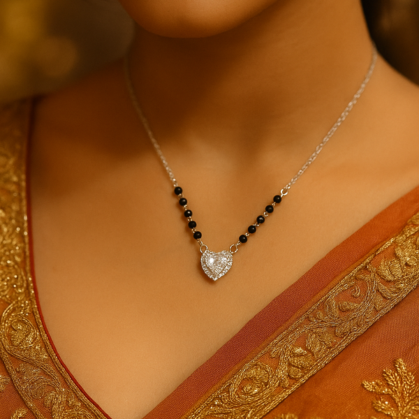 Silver Vlaentine Solitaire heart Mangalsutra