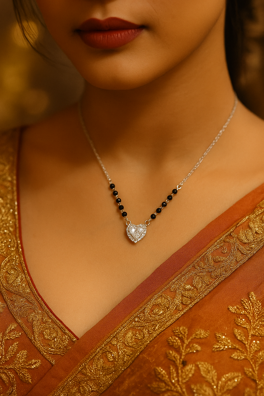 Silver Vlaentine Solitaire heart Mangalsutra