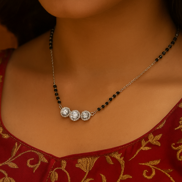 SilverTriple shine Solitaire Mangalsutra