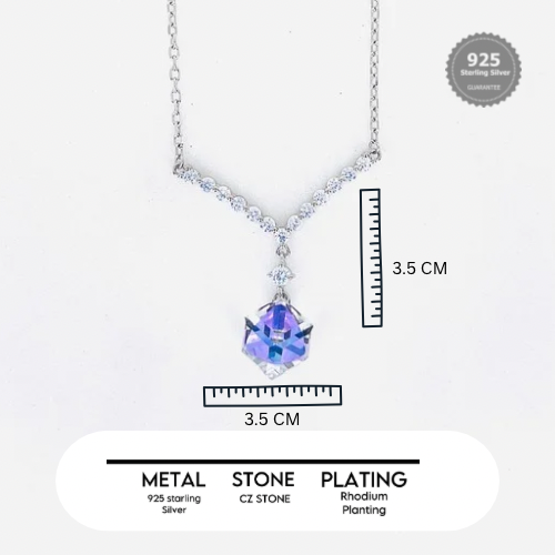 Silver V-Shape CZ Pendant with White Blue Crystal  Minimal Neck