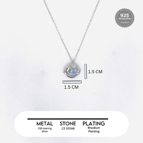 Silver Dolphin & Water Drop Pendant Necklace Chain Pendant