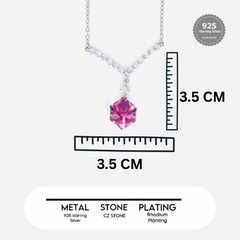 Silver V-Shape CZ Pendant with Red Crystal Minimal Neck