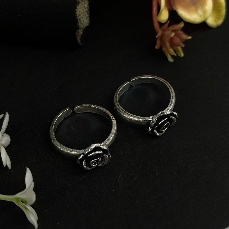 92.5 Sterling Silver Vintage Rose Bloom Toe Rings (Pair)