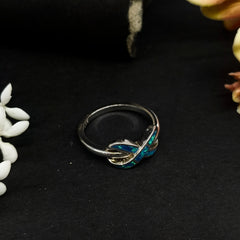 92.5 Sterling Silver Blue Opal Infinity Knot Statement Ring