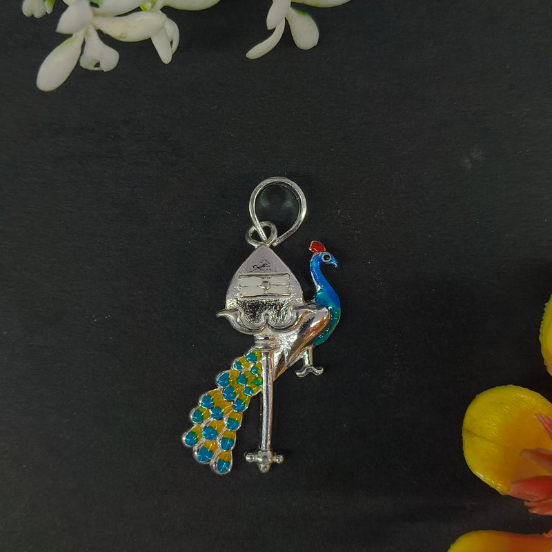 92.5 Sterling Silver Divine Peacock & Shivling Enameled Pendant
