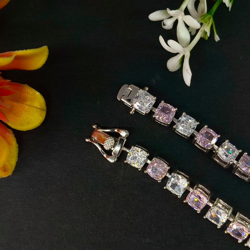 92.5 Sterling Silver Alternating Pink & White Tennis Bracelet