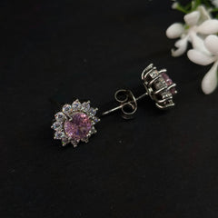 92.5 Sterling Silver Radiant Pink Zirconia Halo Jewelry Set