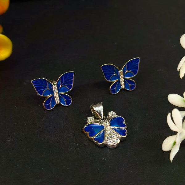 92.5 Sterling Silver Azure Butterfly Enamel Jewelry Set