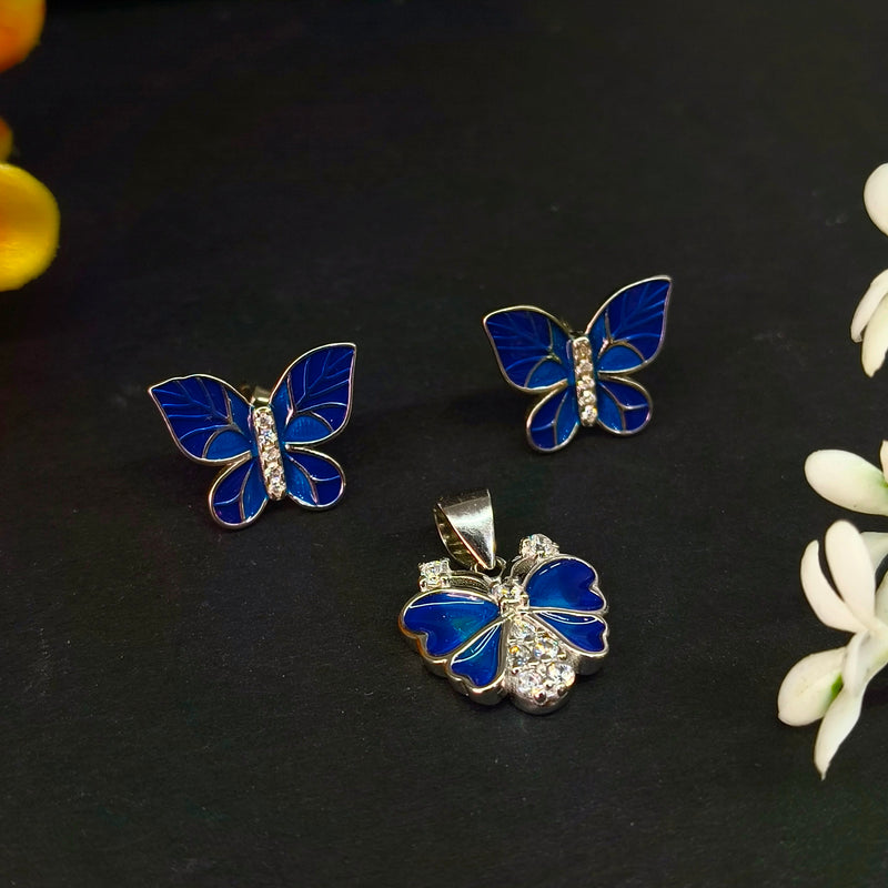 92.5 Sterling Silver Azure Butterfly Enamel Jewelry Set