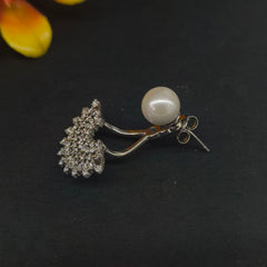 92.5 Sterling Silver Dual-Style Pearl & CZ Fan Jacket Earrings