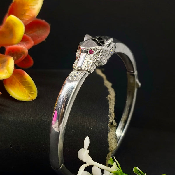 92.5 Sterling Silver Panther Head Iced-Out Statement Bangle