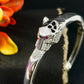 92.5 Sterling Silver Panther Head Iced-Out Statement Bangle