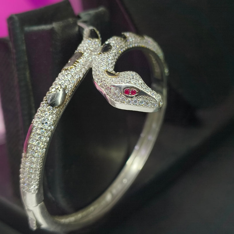92.5 Sterling Silver Iced-Out Snake Statement Bangle