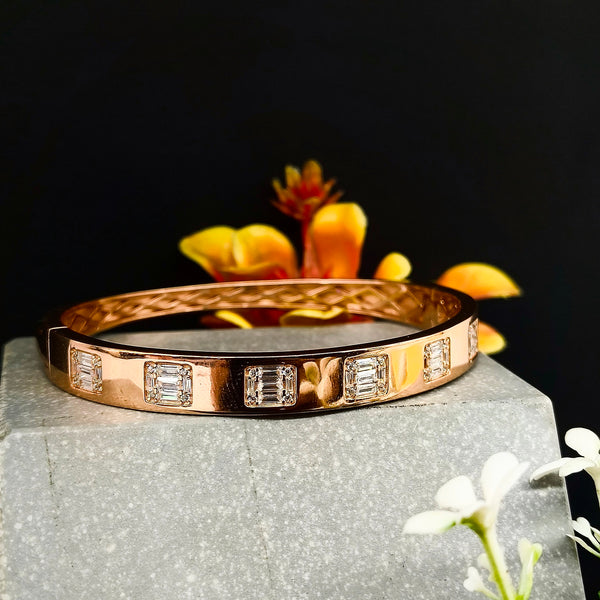 92.5 Sterling Silver Rose Gold Baguette-Cut Luxury Kada