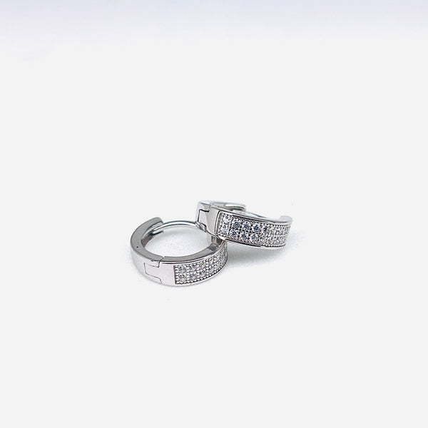 Silver CZ Stone Double Line Solitaire Earring