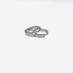 Silver CZ Stone With Double  Line Earring
