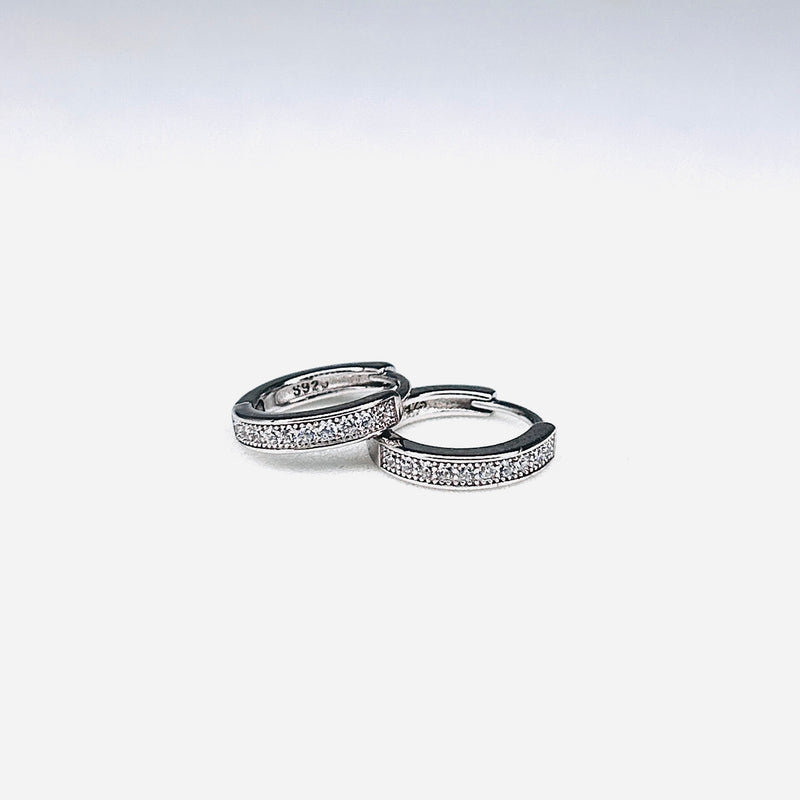 Silver CZ Stone With Double  Line Earring