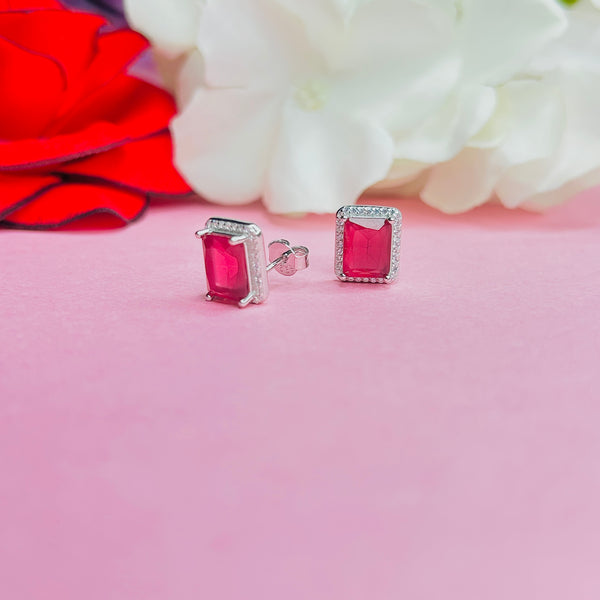 Silver CZ Stone With Square Ruby Solitaire Top