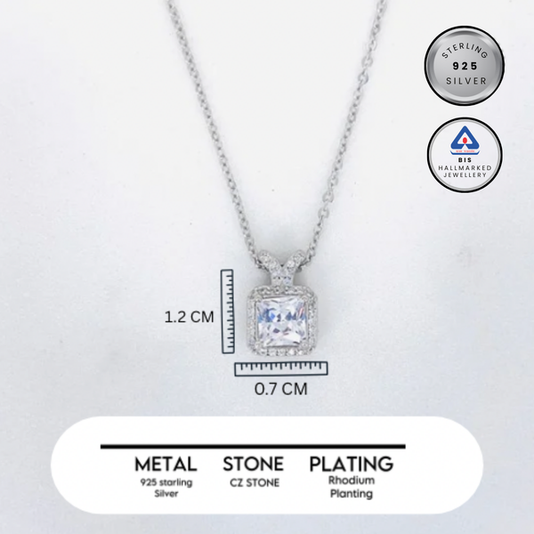 Silver Pandora Square Chain Pendant Necdklace