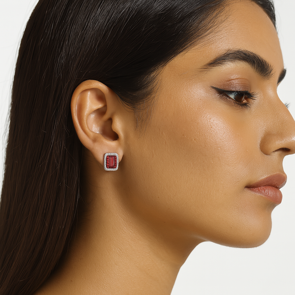 Silver CZ Stone With Square Ruby Solitaire Top