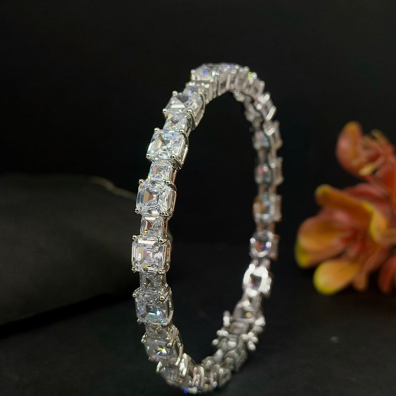 Luxury Square Crystal Stone 925 Silver Kada Bangle for Women