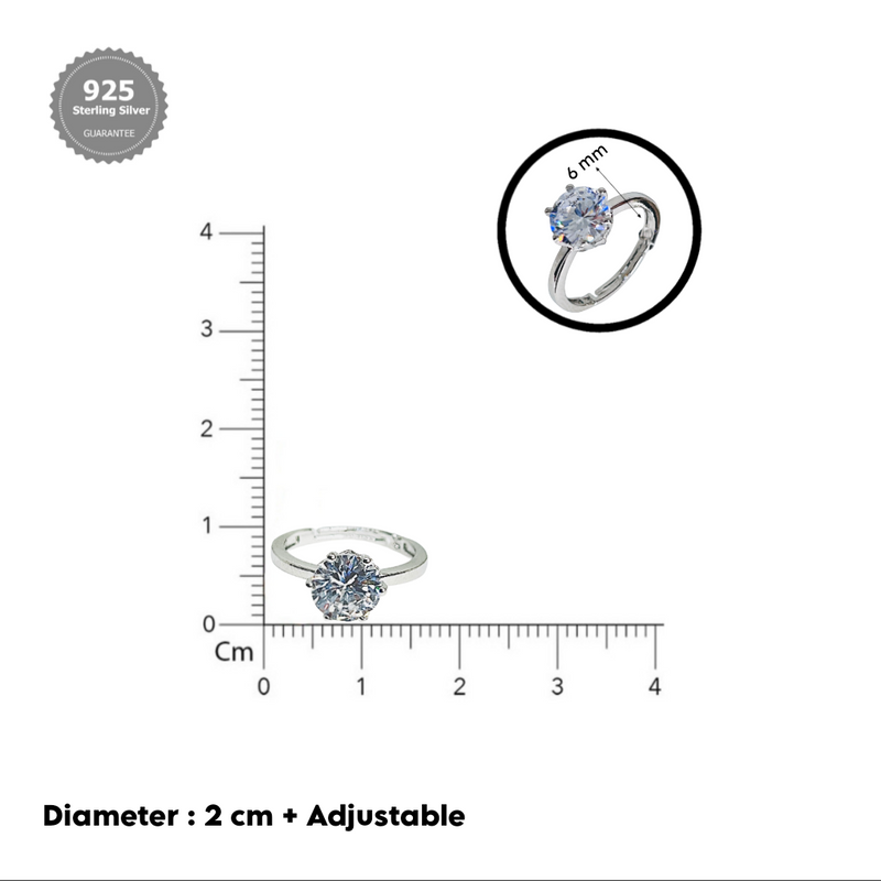 Silver Round Brilliant Diamond Cut Zirconia Solitaire Ring