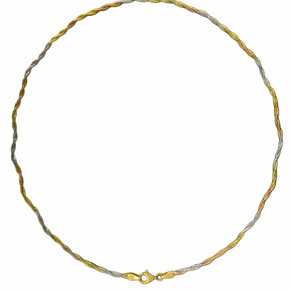 92.5 Sterling Silver Tri-Tone Twisted Sparkle Chain