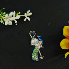92.5 Sterling Silver Divine Peacock & Shivling Enameled Pendant