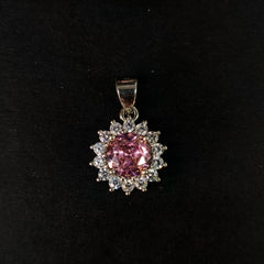 92.5 Sterling Silver Radiant Pink Zirconia Halo Jewelry Set