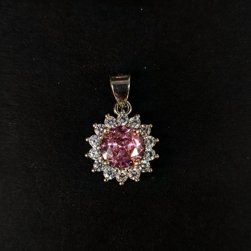 92.5 Sterling Silver Radiant Pink Zirconia Halo Jewelry Set