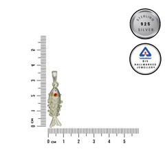 Silver Fish Pendant with Red Stone