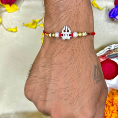 Trident With Om Premium Silver rakhi