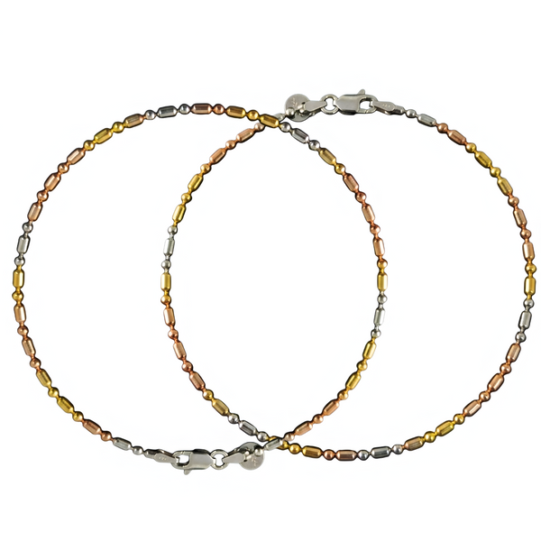 92.5 Tri-Tone Beaded Anklet for Women