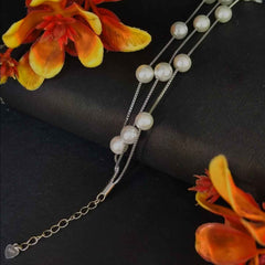 92.5 Sterling Silver Triple Line Pearl Bracele